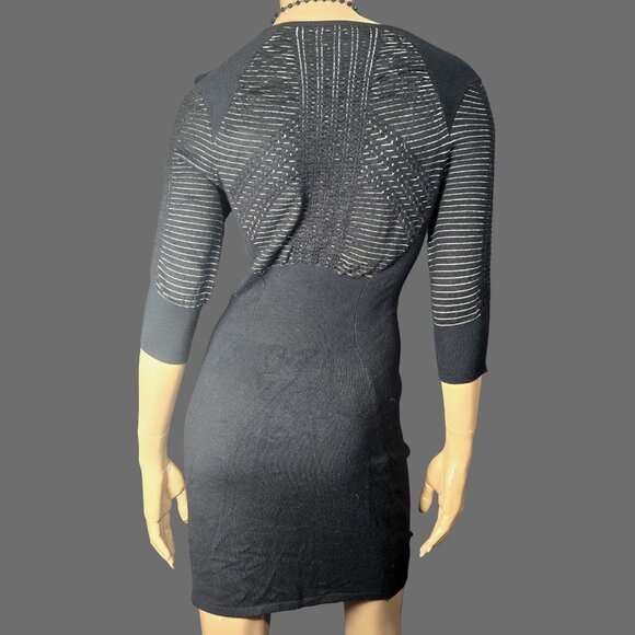 Y2K Mini Sweater Dress size S Black Bodycon Grunge Goth Mcbling V Neck - Picture 8 of 12